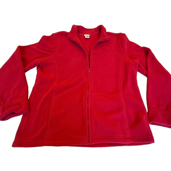 L.L. Bean Women's Red Fleece Full Zip Jacket; Pockets; Mock Neck; Large Reg. - Picture 1 of 6